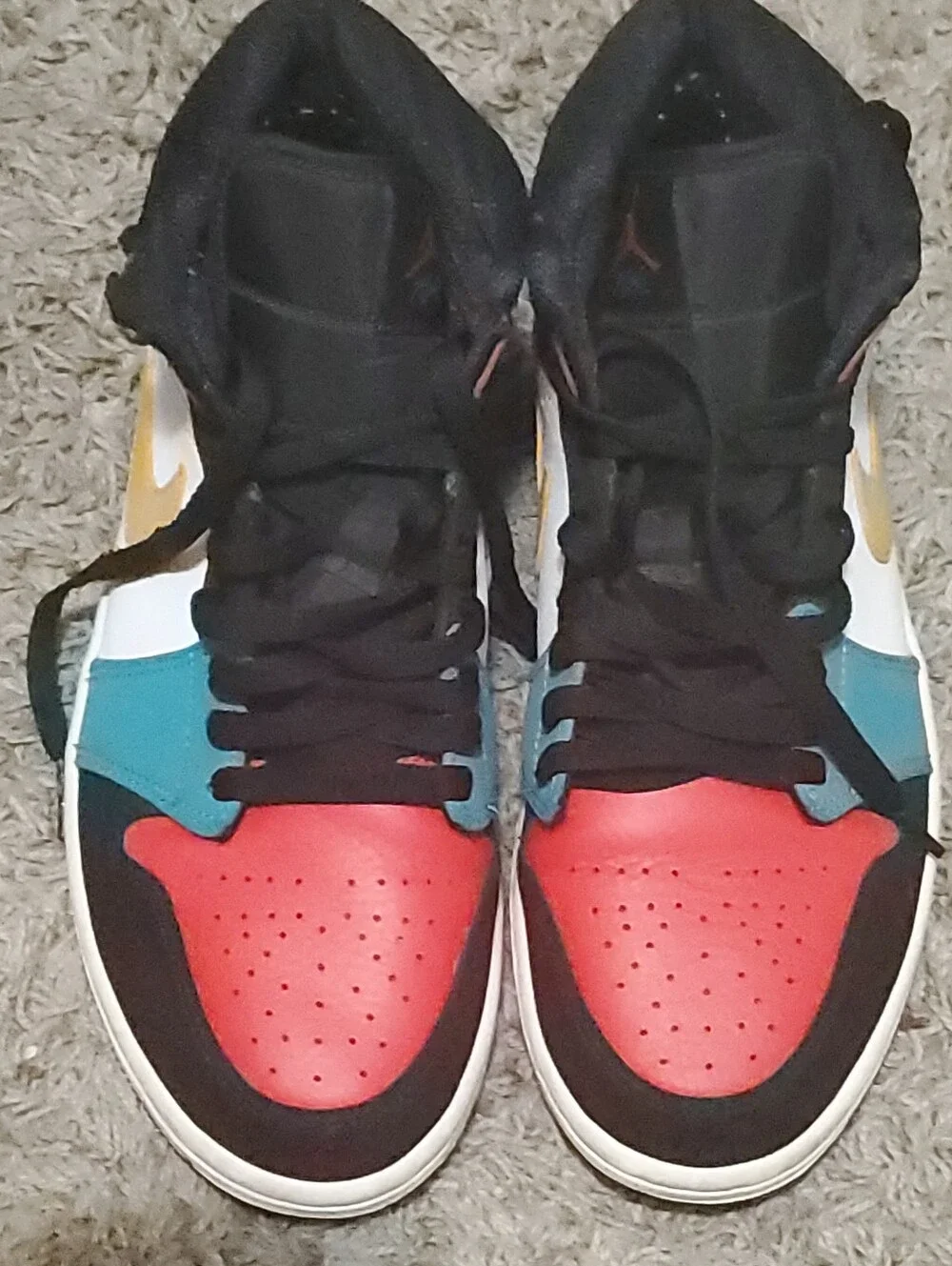 Nike Mens Jordans High-Top Sneakers - Red, Blue & Gold Trim